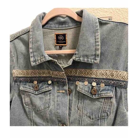 Boom Boom (L) Denim Jean Jacket Embroidered Tassels Button Coat Women’s Large - Picture 8 of 8
